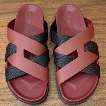 Hm Kazimir Sandal Burgundy Black Frabic Calfskin 294008