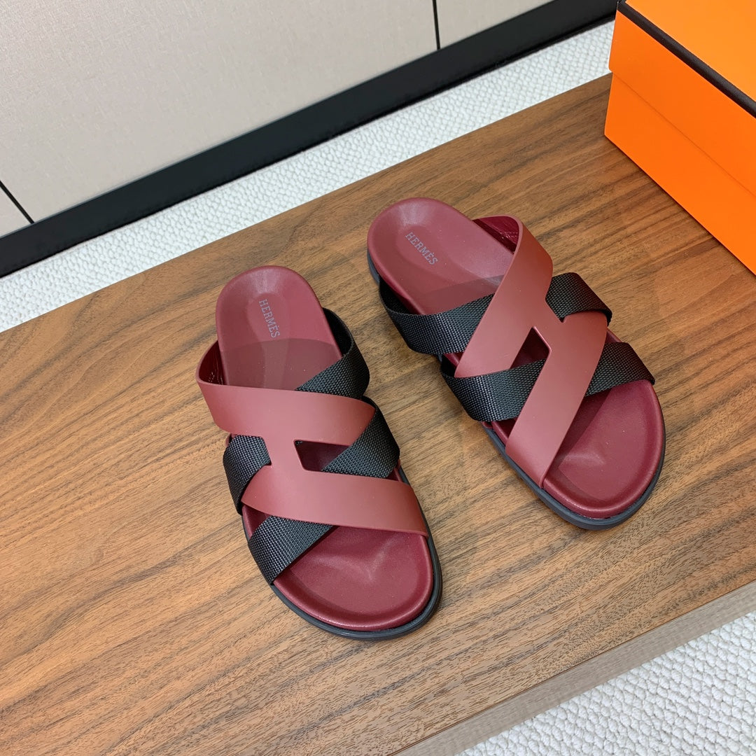Hm Kazimir Sandal Burgundy Black Frabic Calfskin 294008