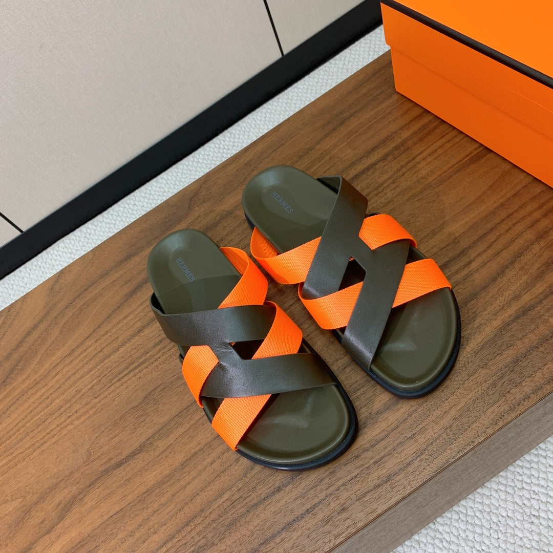 Hm Kazimir Sandal Army Green Orange Frabic Calfskin 294010