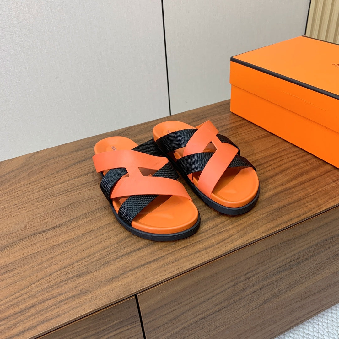 Hm Kazimir Sandal Orange Black Frabic Calfskin 294011