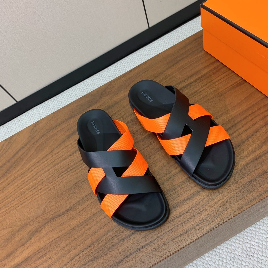 Hm Kazimir Sandal Black Orange Frabic Calfskin 294012