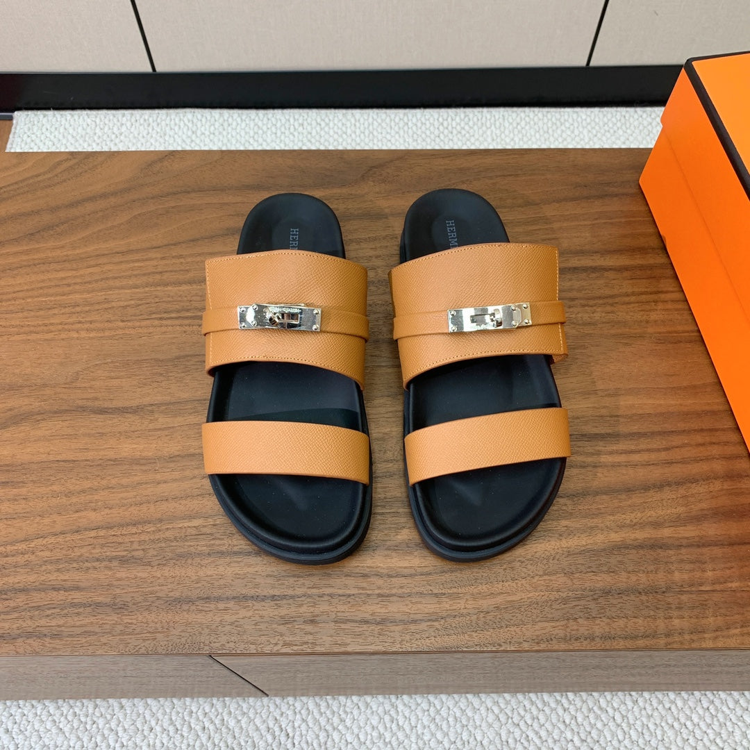 Hm Jackson Sandal Brown Orange Cowhide 294061