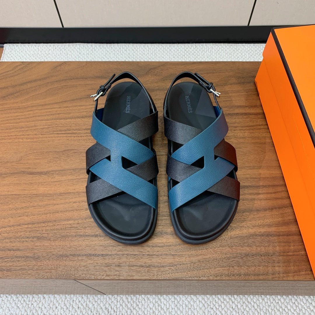Hm Heracles Sandals Lapis Blue Frabic Calfskin 294072