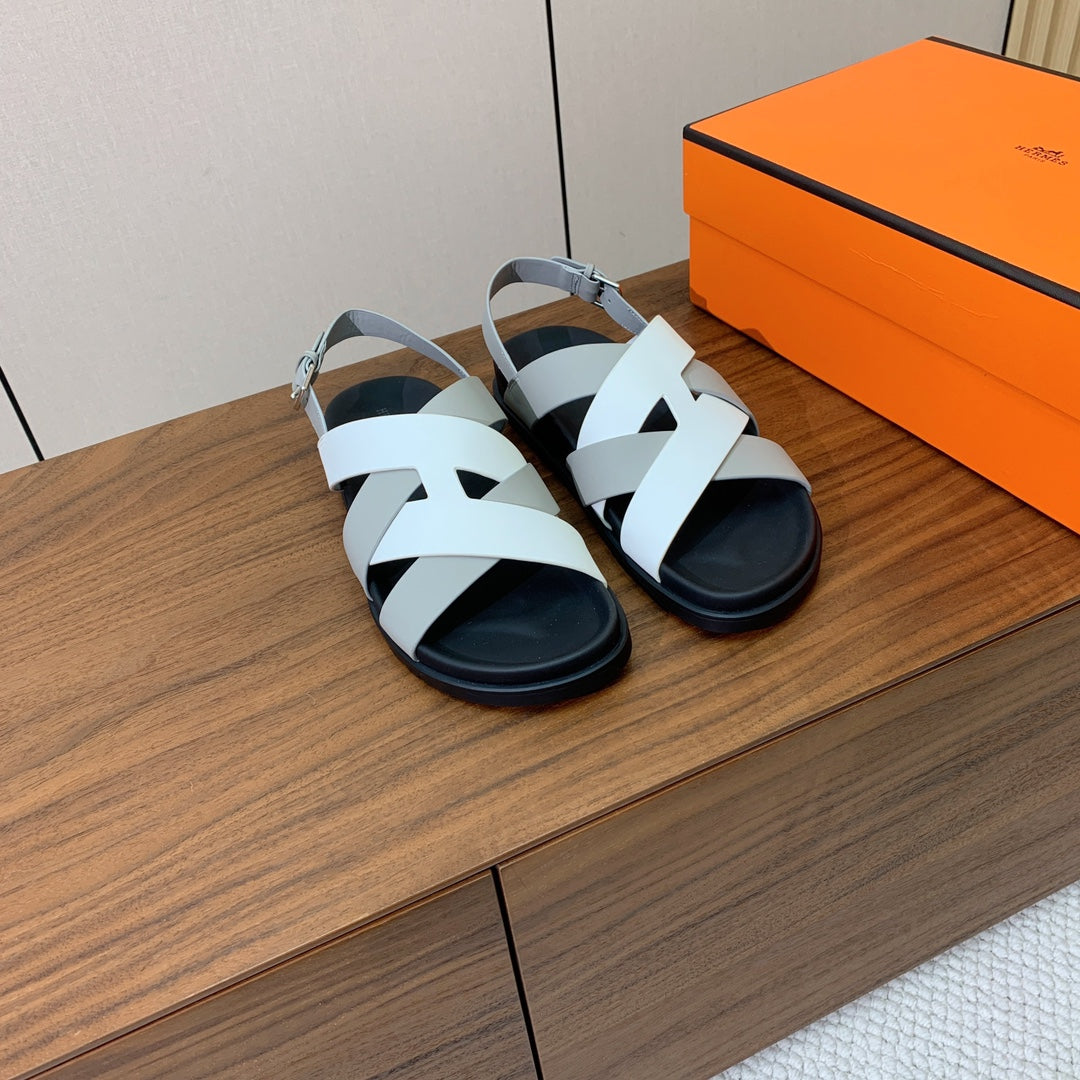 Hm Heracles Sandals White Gray Calfskin 294075