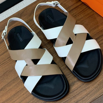 Hm Heracles Sandals White Etoupe Calfskin 294079