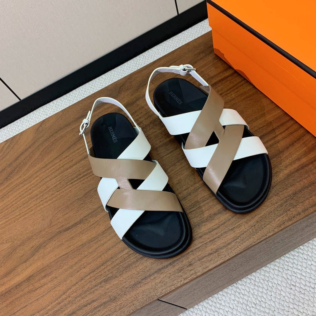 Hm Heracles Sandals White Etoupe Calfskin 294079