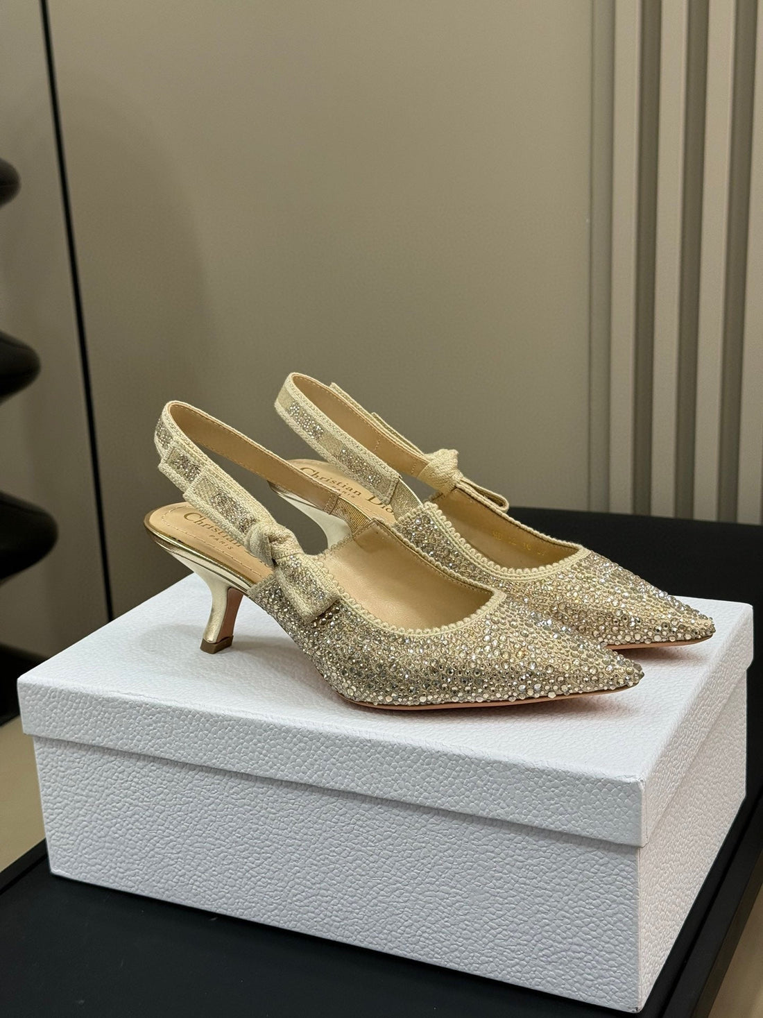 J'adior Slingback Gold-Tone Cotton Microbeads