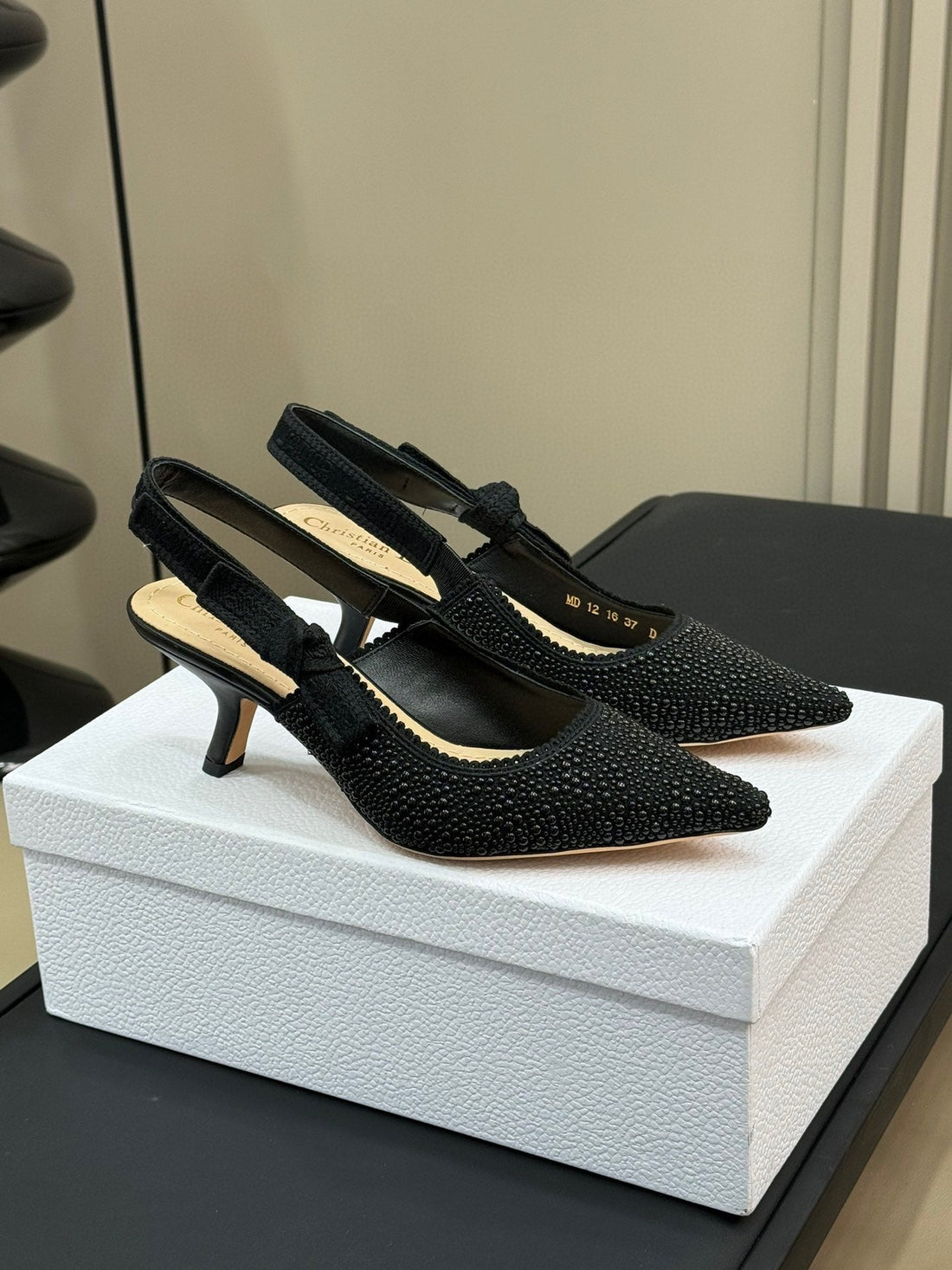 J'adior Slingback Black Cotton Microbeads