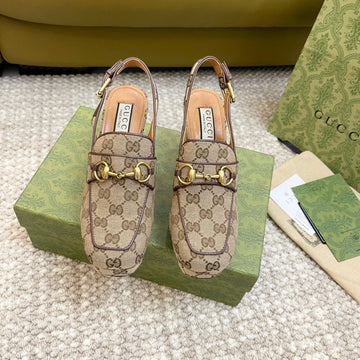 GG High -- Heel Slingback With Horsebit Light Brown Calfskin