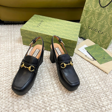 GG High -- Heel Slingback With Horsebit Black Calfskin