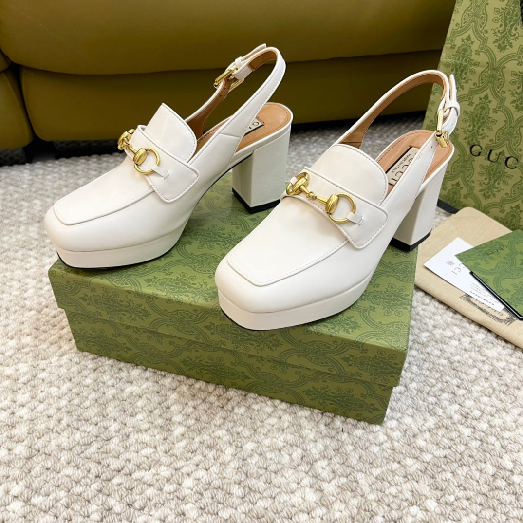 GG High -- Heel Slingback With Horsebit White Calfskin