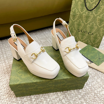 GG High -- Heel Slingback With Horsebit White Calfskin