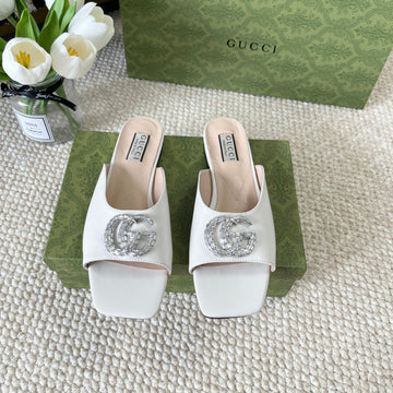 GG Crystal Slides Sandal White Calfskin