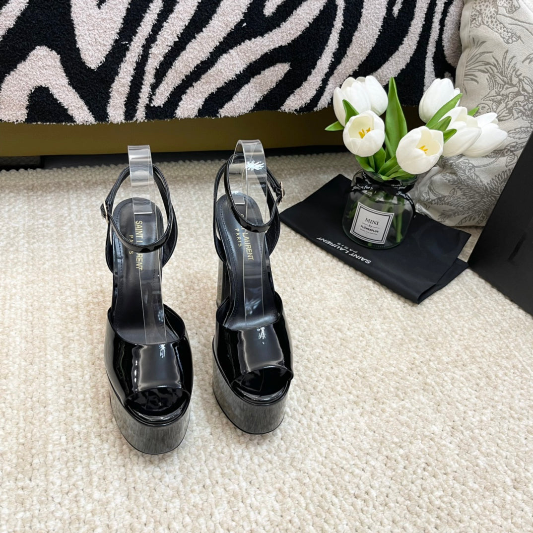 Sl Jodie Platform Sandals Black Polished Calfskin