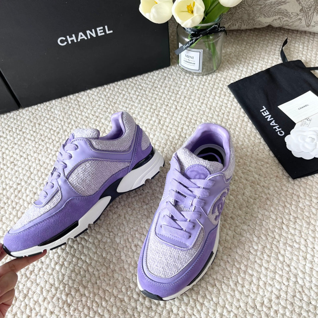 CC Sneaker In Iris Purple Wool Tweed And Suede