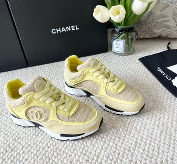CC Sneaker In Light Yellow Wool Tweed And Suede