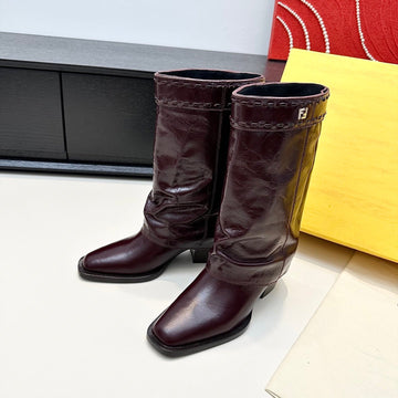 Fendi Ankle Boots Dark Burdundy Calfskin 472687