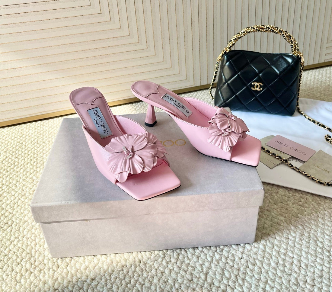 Jimmy Choo Skye Corsage Sandals Pink Sheepskin 669835
