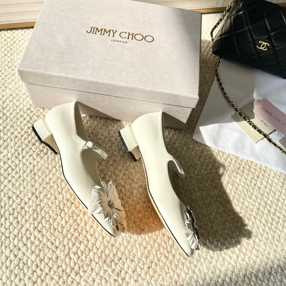 Jimmy Choo Skye Corsage Ballet Flat White Sheepskin 669839