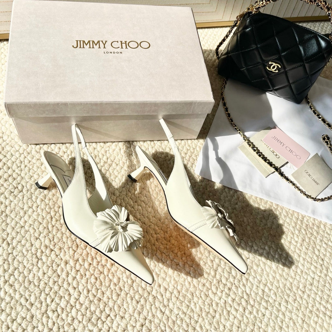 Jimmy Choo Skye Corsage Slingback White Sheepskin 669841