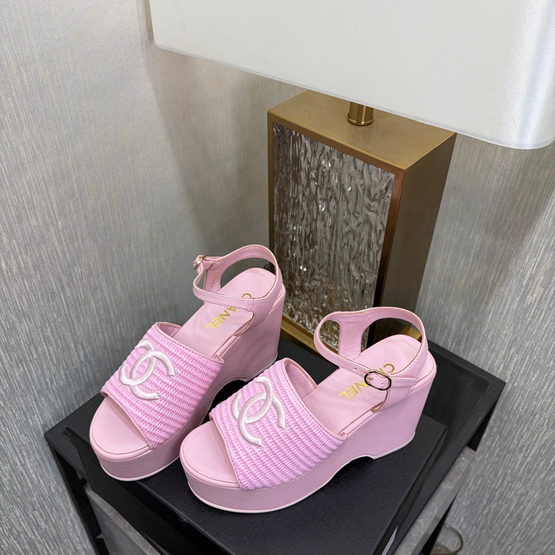 CC 26S Platform Sandal Light Pink Raffia Sheepskin 688696