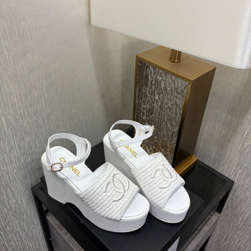 CC 26S Platform Sandal White Raffia Sheepskin 688693