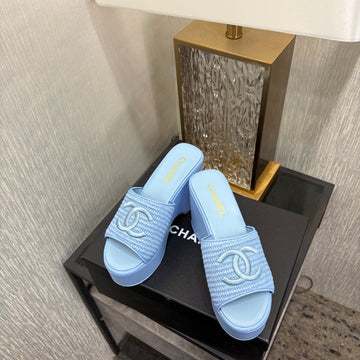 CC 26S Platform Slide Light Blue Raffia Sheepskin 688701