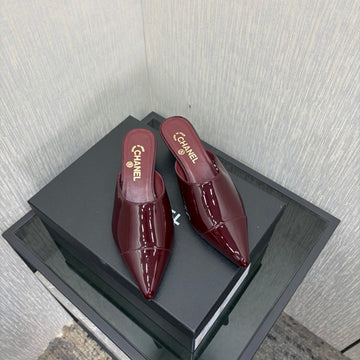 CC 2026 Pointed Toe Mule 4CM Burgundy Patent Leather 688709