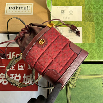 Bucket Bag 18 In Burgundy Red Canvas And Calfskin Gold Hardware