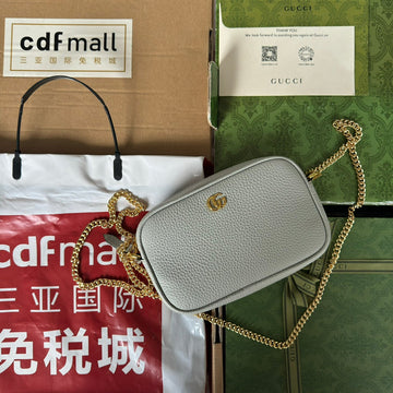 Marmont Mini Shoulder Bag 18 In Light Gray Calfskin Gold Hardware