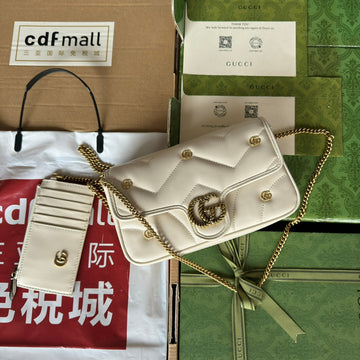 GG Marmont 21CM White Calfskin Double G Stud Gold Hardware