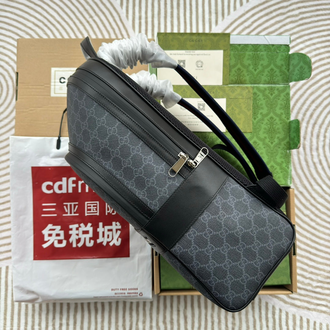 Backpack 44 In Gray Monogram Canvas And Black Leather Trim