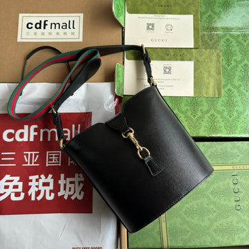 Mini Bucket Shoulder Bag 20 In Black Calfskin Gold Hardware