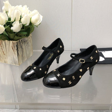 Mary Jane Black Suede And Lambskin Attach Metal