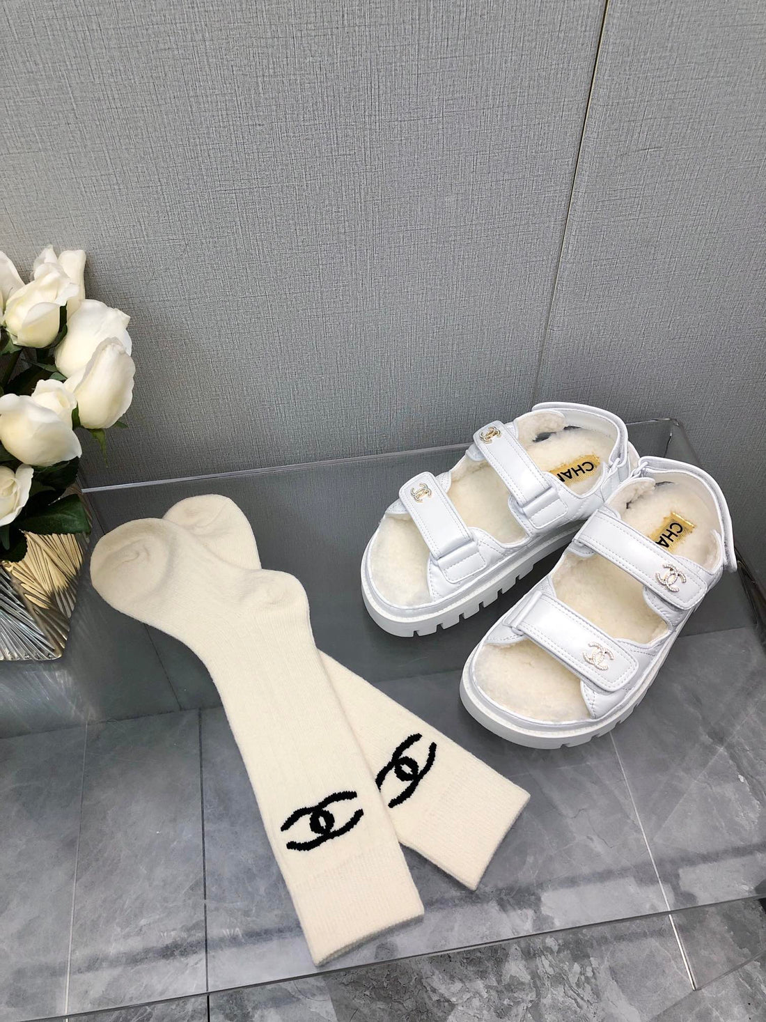 Dad Sandal White Lambskin