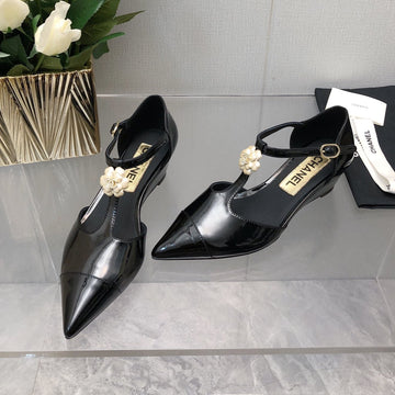 Camellia Cap Jane Sandals In Black Lambskin