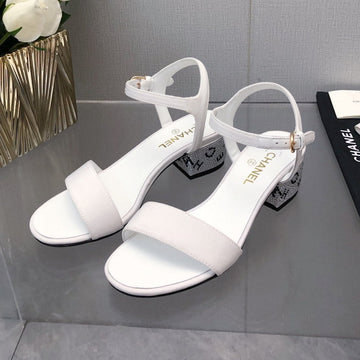 Block Heel With Crystal 5 Cm Sandal In White Fabric