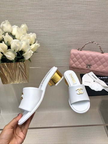 CC 25C Mid Heel Mule White Calfskin 212954