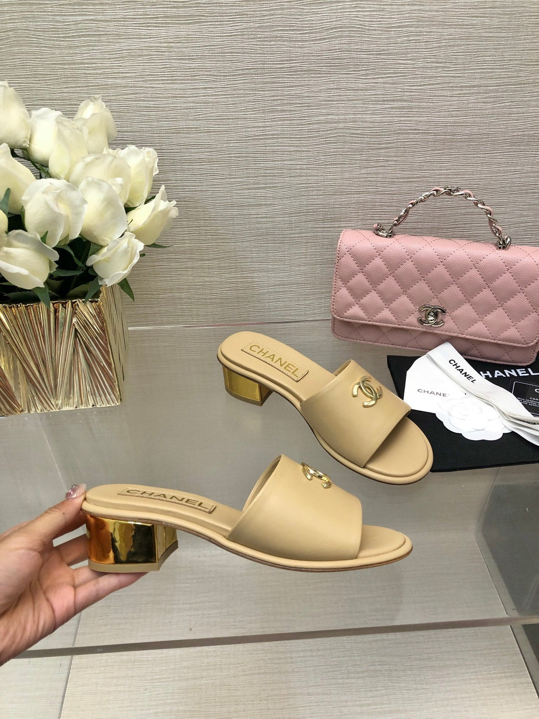 CC 25C Mid Heel Mule Cream Calfskin 212955