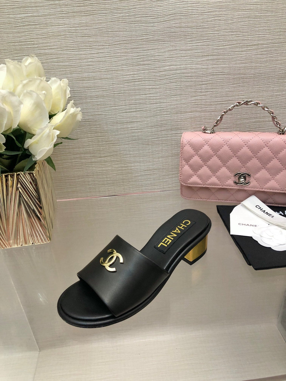 CC 25C Mid Heel Mule Black Calfskin 212956
