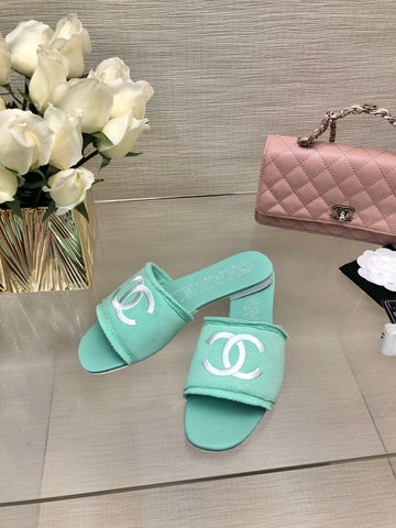 CC 25C Slippers Turquoise Fabric Material 212963