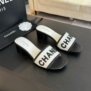 Mule Sandal 45 White Black Fabric Embroidery