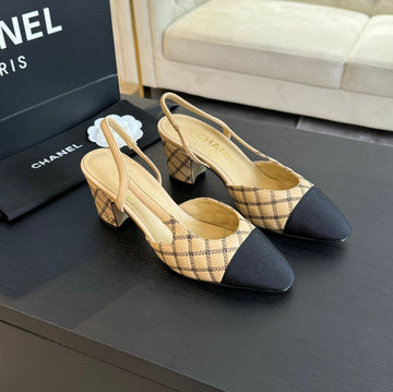 Slingbacks 65 Beige Black Calfskin Embroidery Black Grosgrain