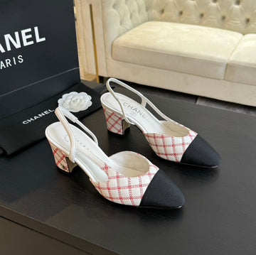 Slingbacks 65 White Pink Calfskin Embroidery Black Grosgrain