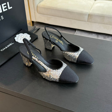 Slingbacks 65 Black Calfskin Grosgrain Silver Sequin