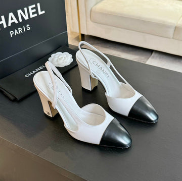 Slingbacks 95 White Calfskin Black Patent Calfskin