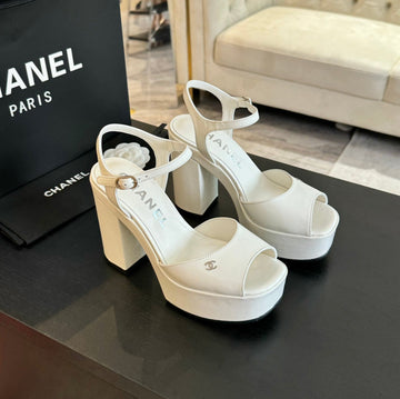 High Heel Platform Sandals In White Calfskin