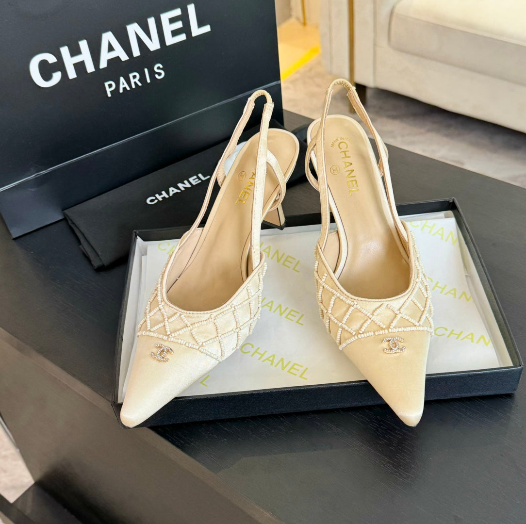 CC Slingbacks 65 Beige Satin Lambskin