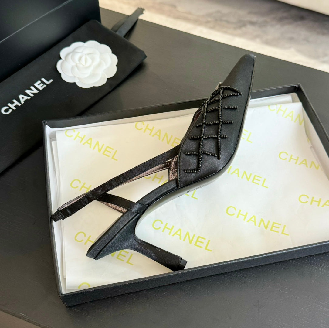 CC Slingbacks 65 Black Satin Lambskin