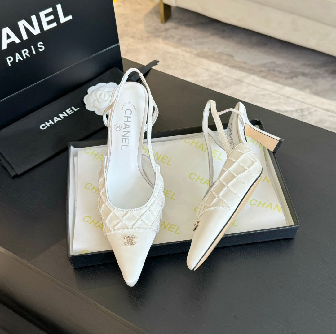 CC Slingbacks 65 White Satin Lambskin